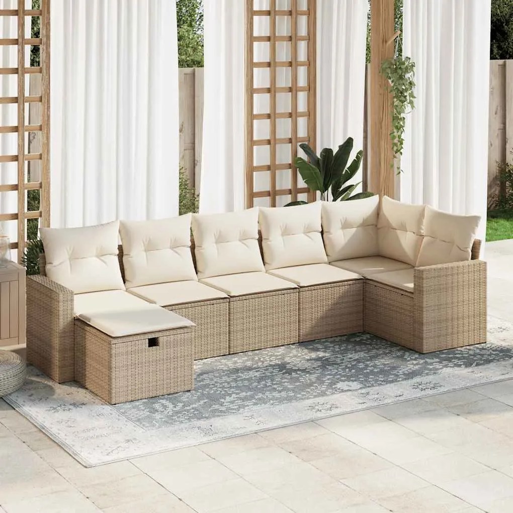 vidaXL 7 pcs conjunto de sofás p/ jardim com almofadões vime PE bege