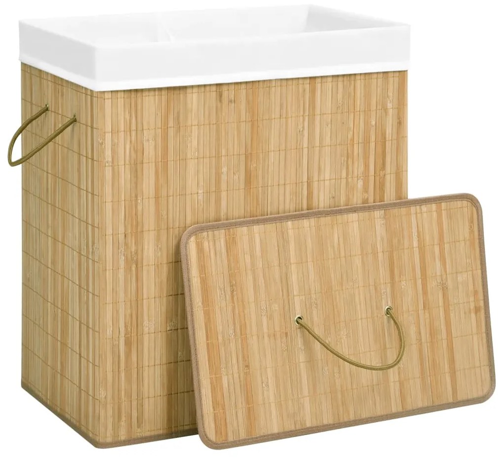 Cesto para roupa suja c/ 2 secções 100 L bambu