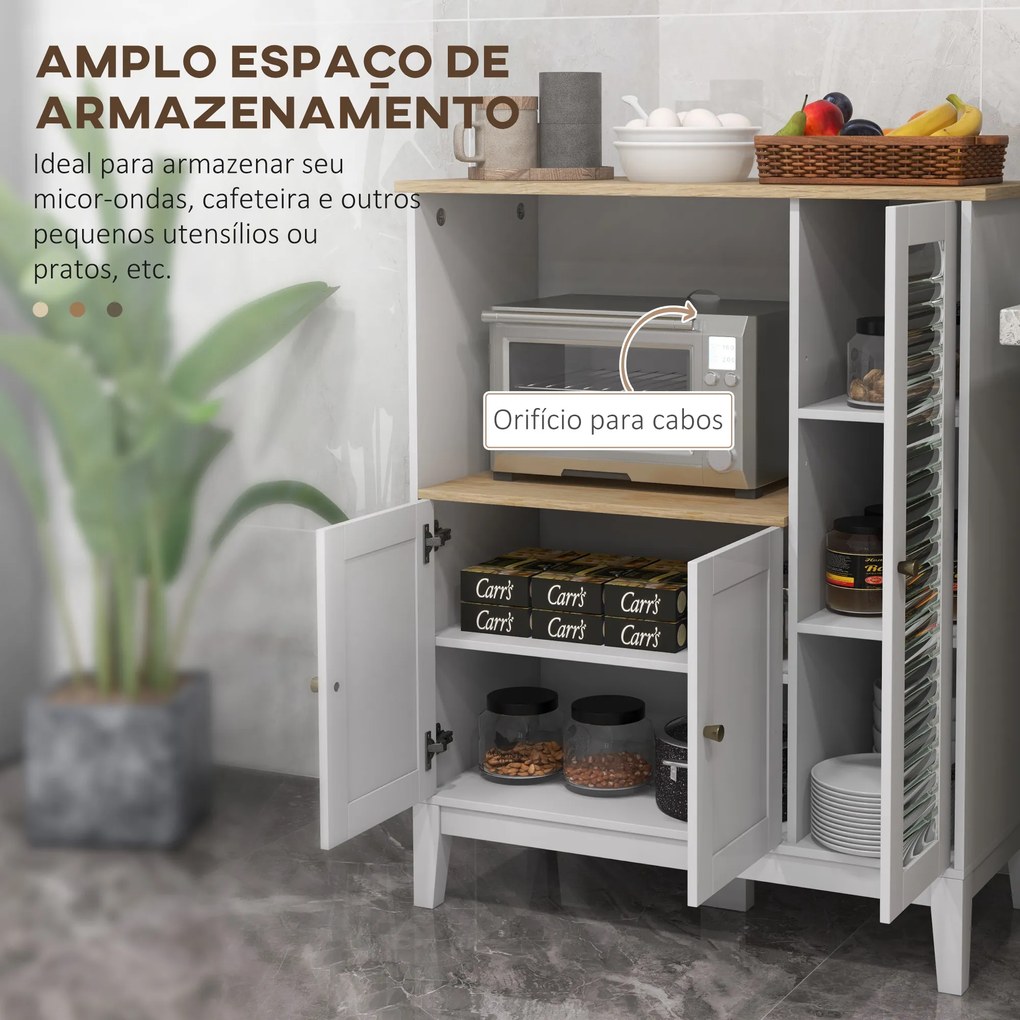 Móvel Auxiliar de Cozinha Moderno Móvel para Micro-Ondas com Prateleiras 3 Portas Compartimento Aberto 80x35x97 cm Branco