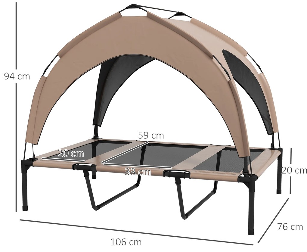 Cama para Cães Elevada com Toldo para Cães Médios com Estrutura de Aço e Bolsa de Transporte 76x61x69,5 cm Castanho claro