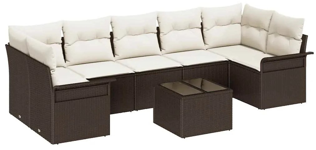 Conjunto de sofá de jardim de 8 peças com almofadas marrons em rattan