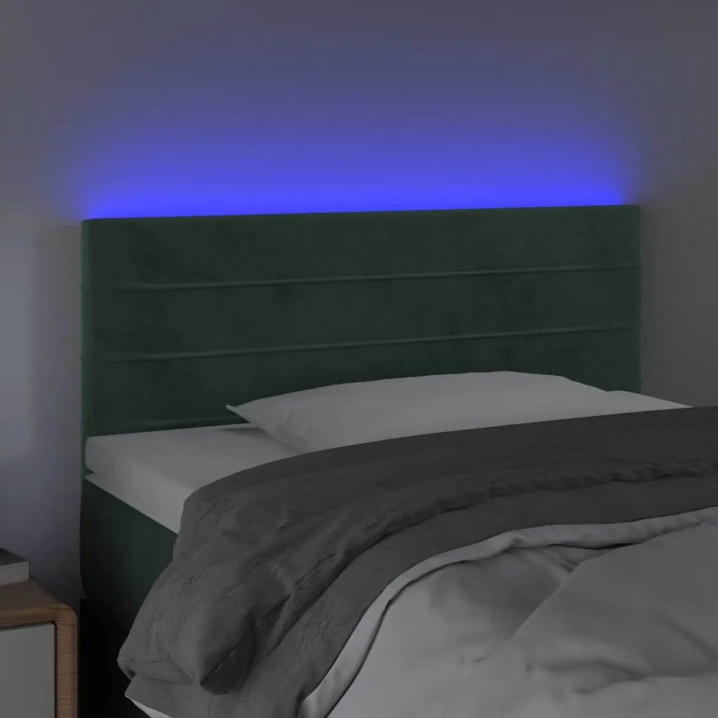 Cabeceira de cama c/luzes LED veludo 100x5x78/88cm verde-escuro