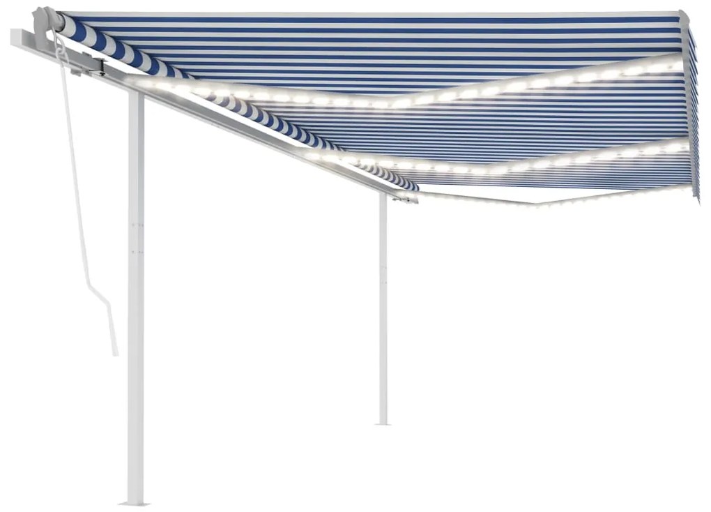 Toldo retrátil manual com LED 6x3 m azul e branco