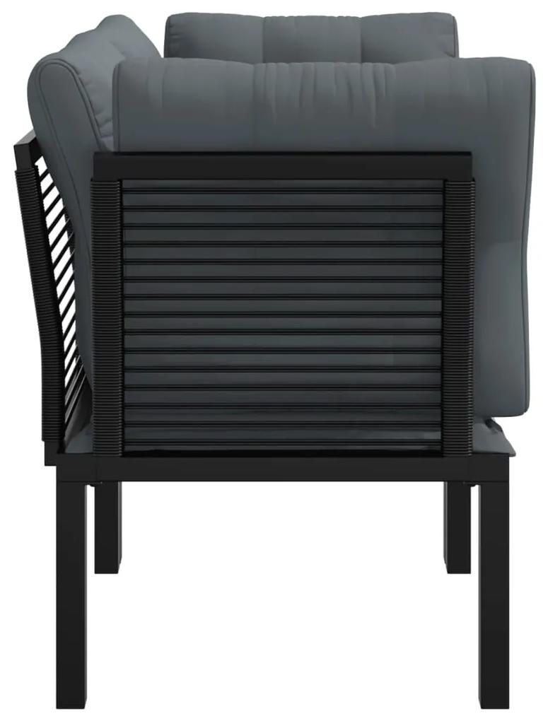 Cadeiras de canto jardim c/ almofadões 2pcs vime PE preto/cinza