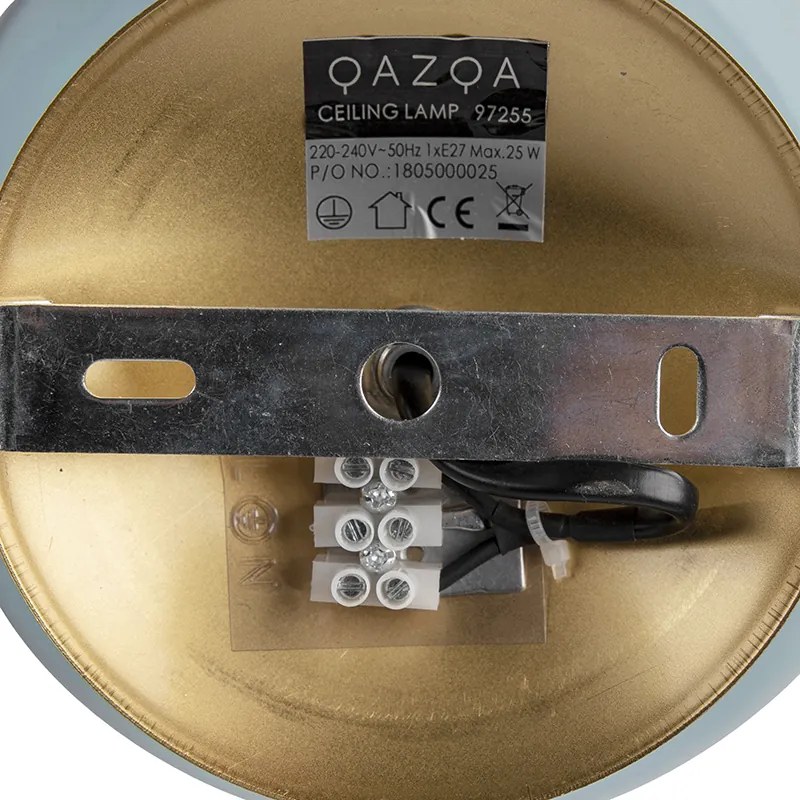 Candeeiro de teto Art Déco em latão com vidro azul - Pallon