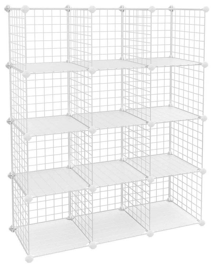 Estante modular com 12 cubos de malha metálica | SONGMICS | 93 x 31 x 123 cm | branco | LPI34W.