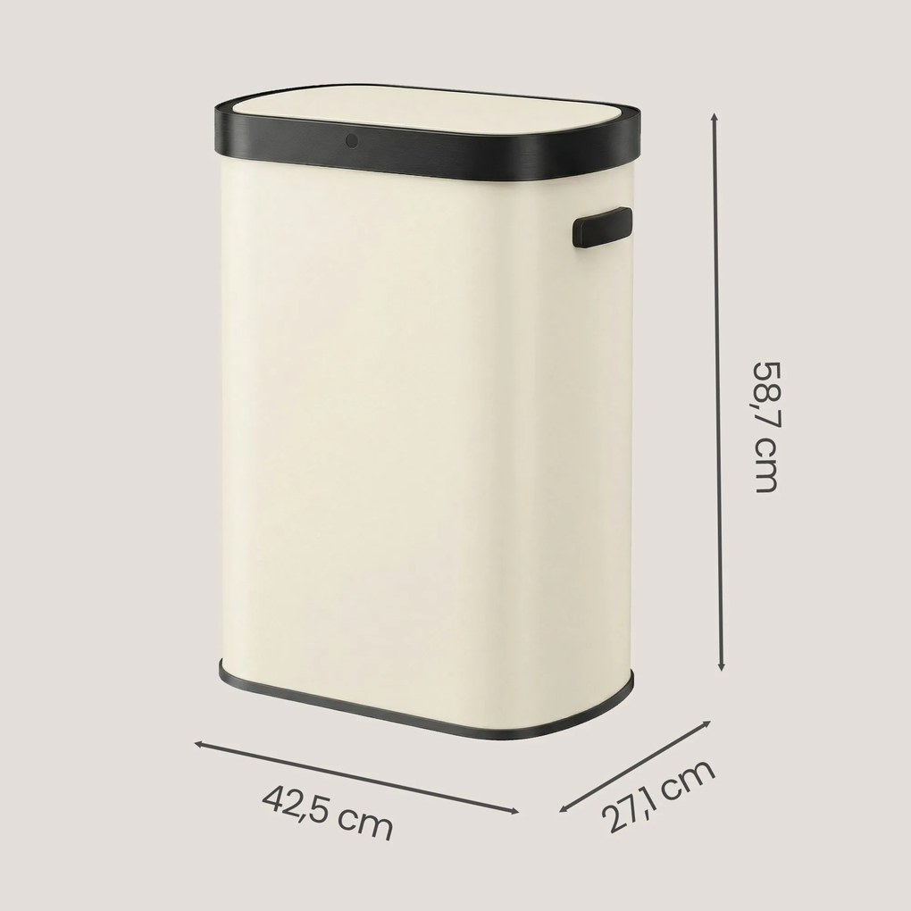 Caixote do lixo com sensor, caixote do lixo automático de 50 L, tampa com fecho suave creme