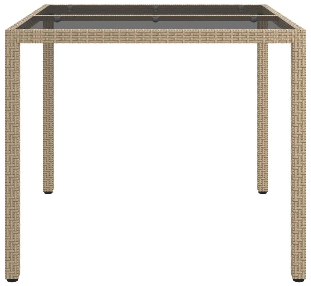 Mesa de jardim 90x90x75 cm vidro temperado e vime PE bege