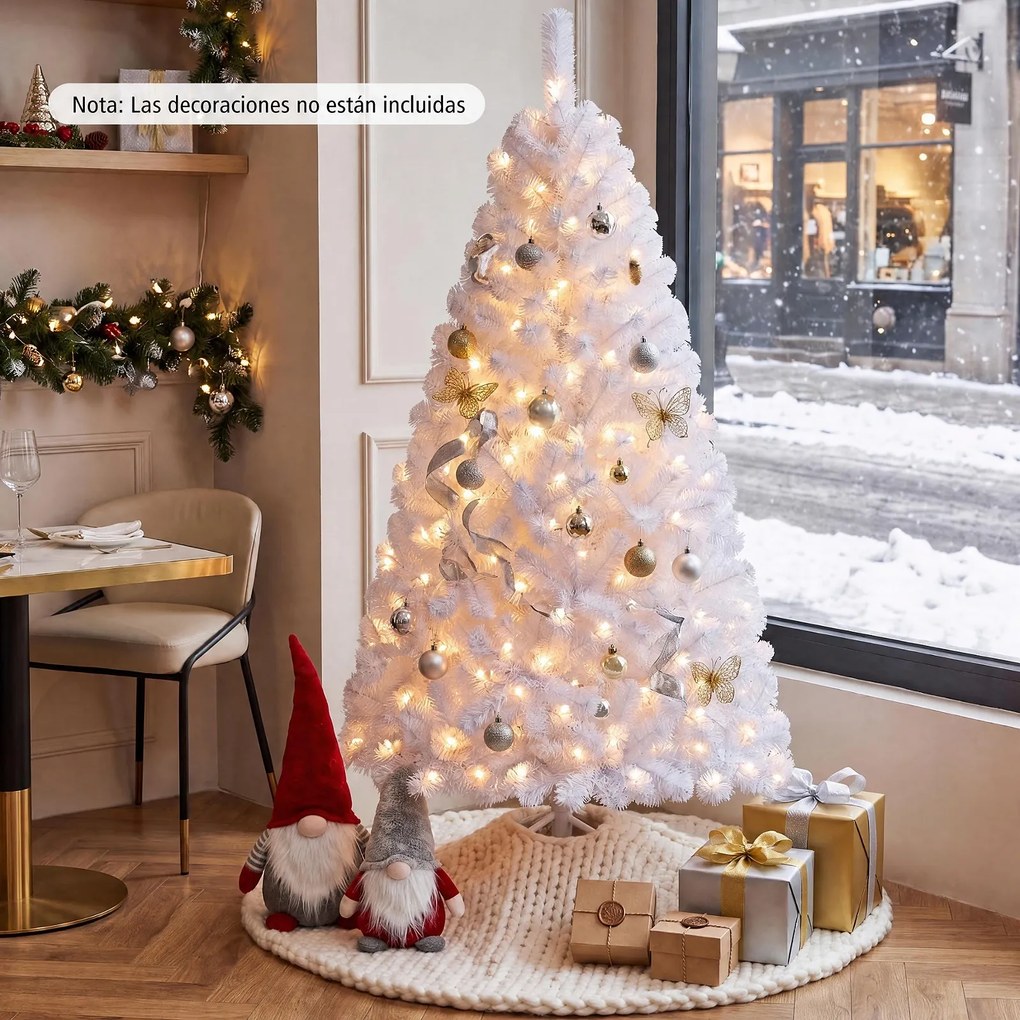 Árvore de Natal, 90 x 90 x 150 cm, Efeito Nevado com Luzes LED, Branco