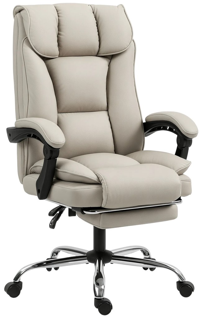 Cadeira de Escritório com Apoio para os Pés Encosto Reclinável e Revestida em Couro Sintético  66x72x113-121 cm Caqui