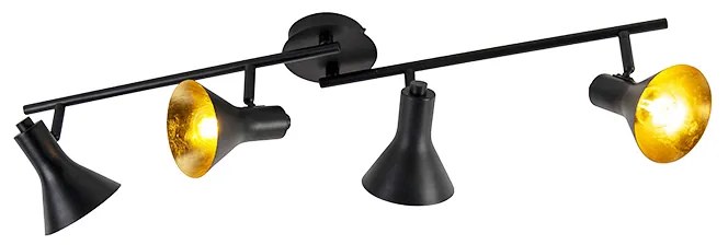 Foco moderno preto com dourado 4 luzes - Magno Moderno