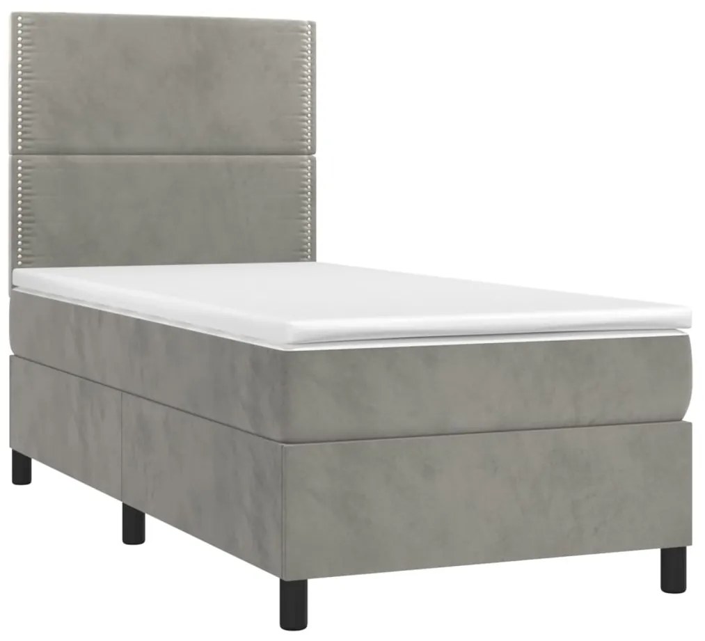 Cama box spring c/ colchão/LED 90x190 cm veludo cinzento-claro