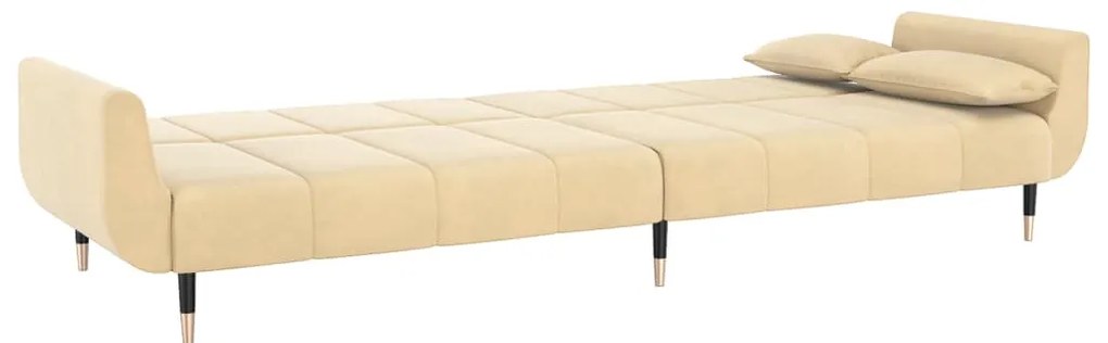 Sofá-cama 2 lugares com duas almofadas veludo cor creme