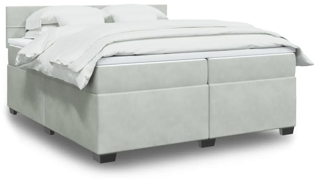 vidaXL Cama com molas/colchão 200x200 cm veludo cinzento-claro