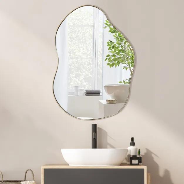 Espelho de parede assimétrico Espelho de toucador com painel traseiro de qualidade superior para sala de estar, casa de banho, sala de jantar 78 x 56,