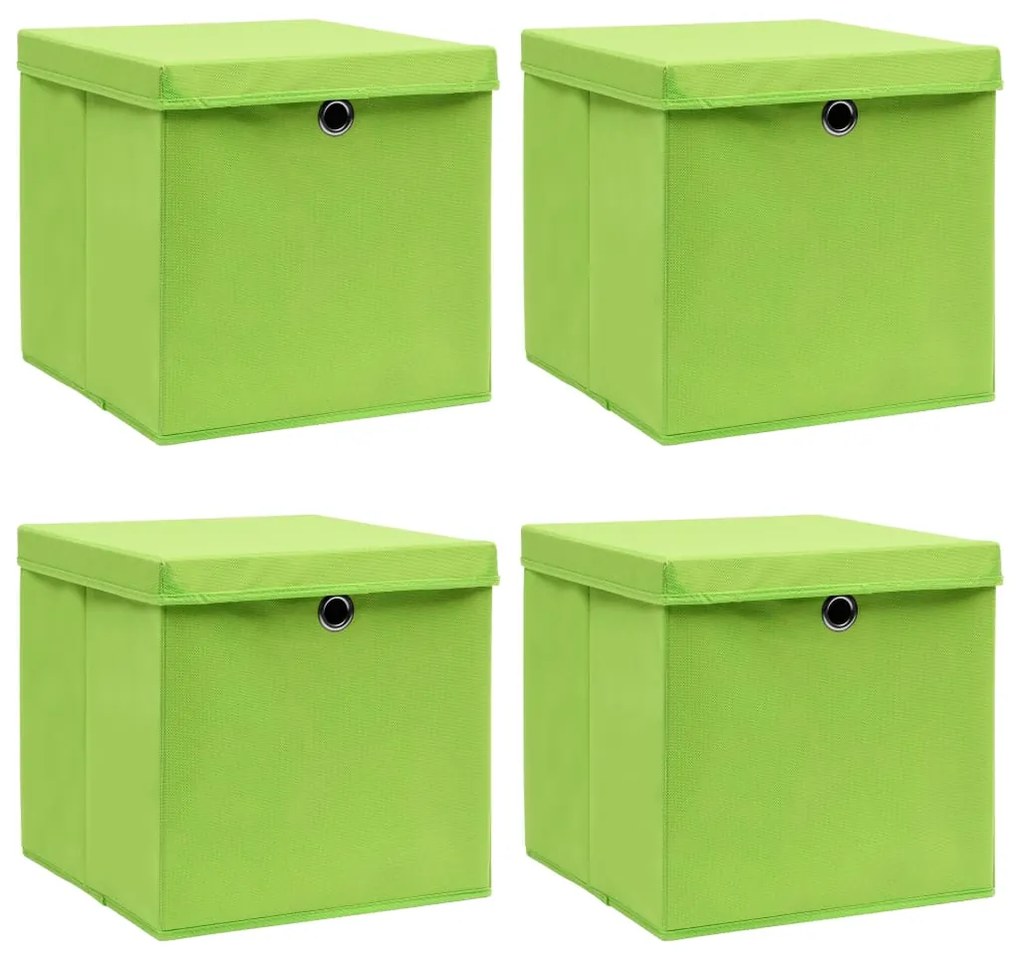 Caixas de arrumação com tampas 4 pcs 32x32x32 cm tecido verde