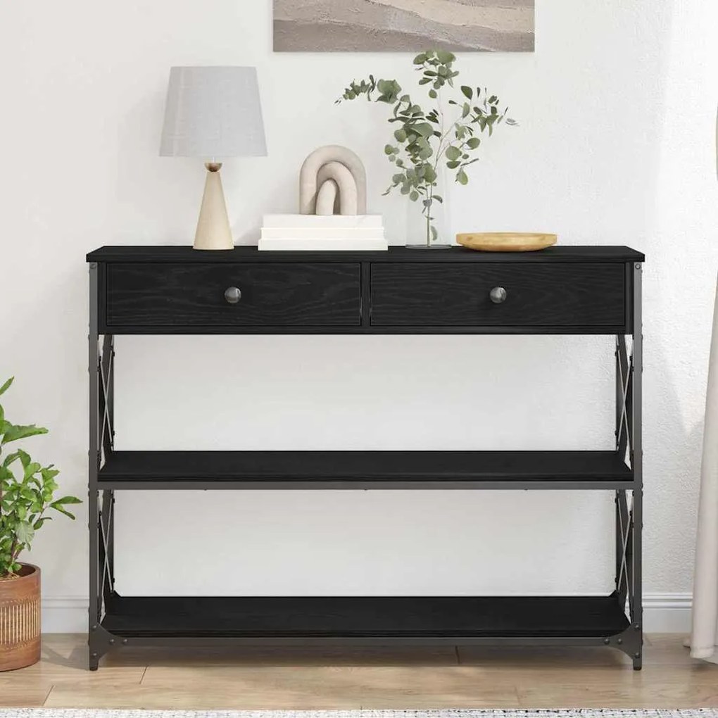 Mesa de Consola vidaXL Preto Carvalho 100x28x75 cm Madeiras Reformadas
