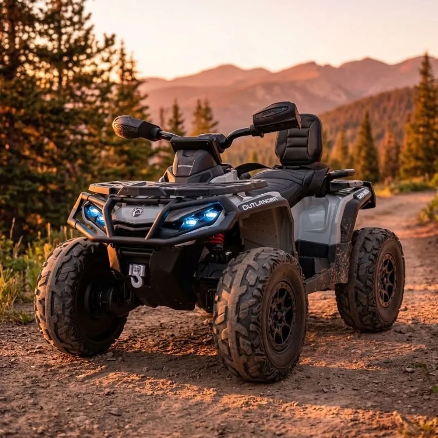 Moto 4 elétrica para crianças 3 a 7 anos 12V Can Am Outlander 4x4 com controlo remoto, rodas Espuma EVA, assento couro Carga até 50Kg Cinzenta