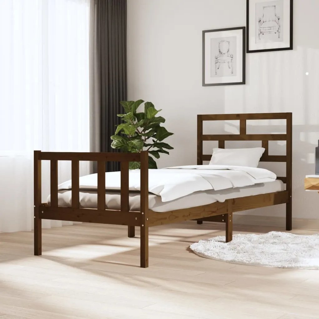 vidaXL Estrutura cama pequena solteiro 75x190 cm pinho castanho mel