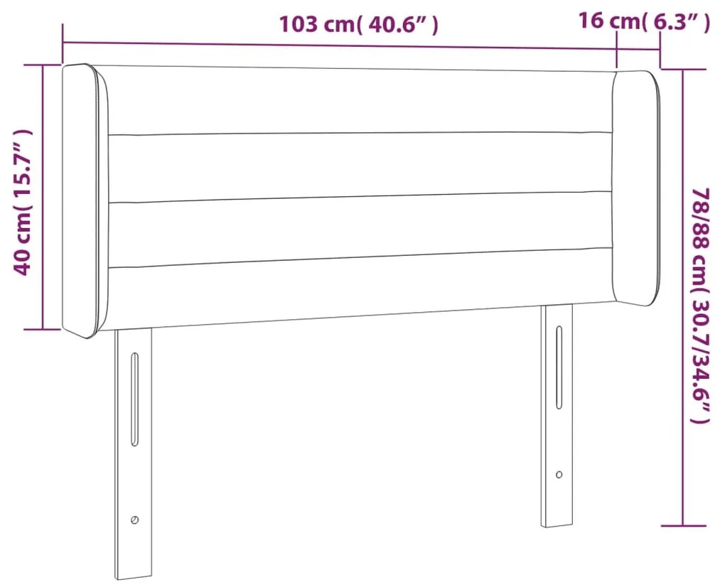 Cabeceira de cama c/ abas tecido 103x16x78/88cm cinzento-escuro