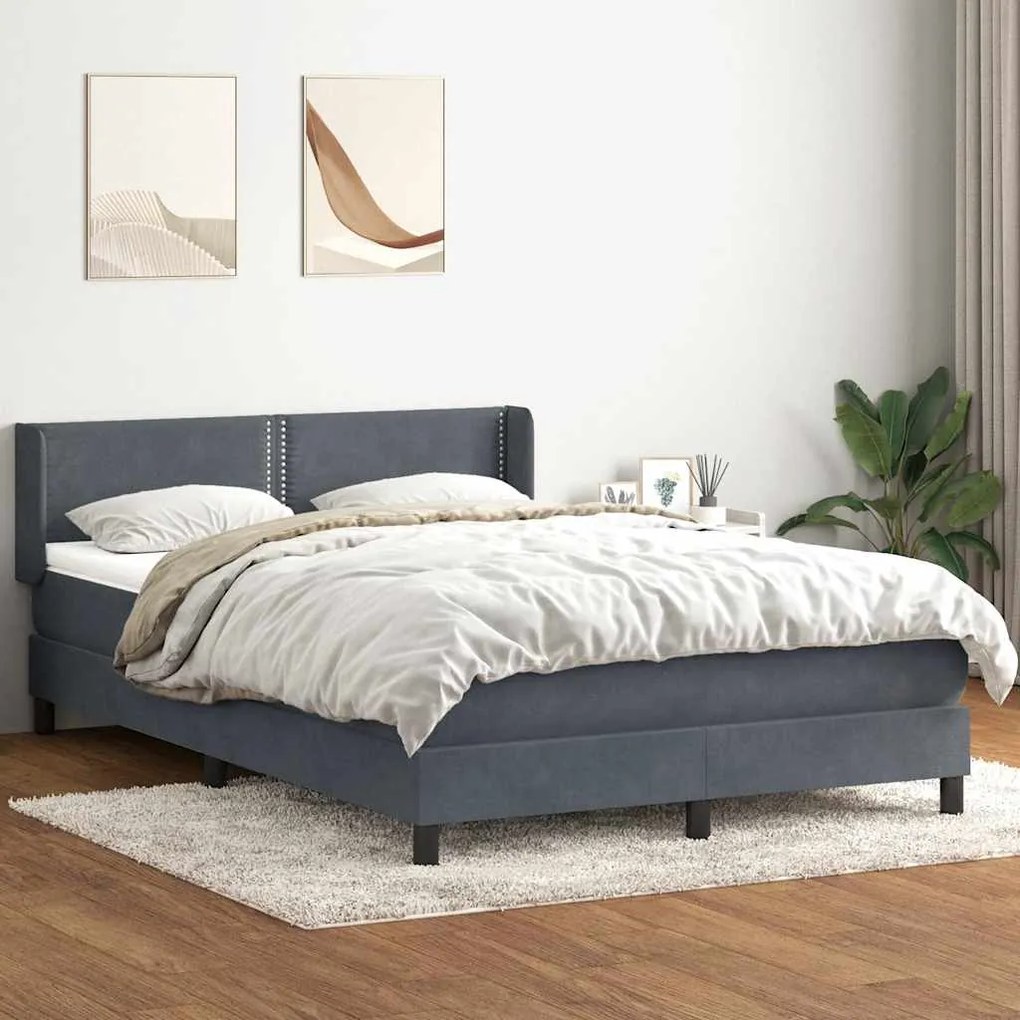 vidaXL Cama com molas/colchão 160x210 cm veludo cinzento-escuro