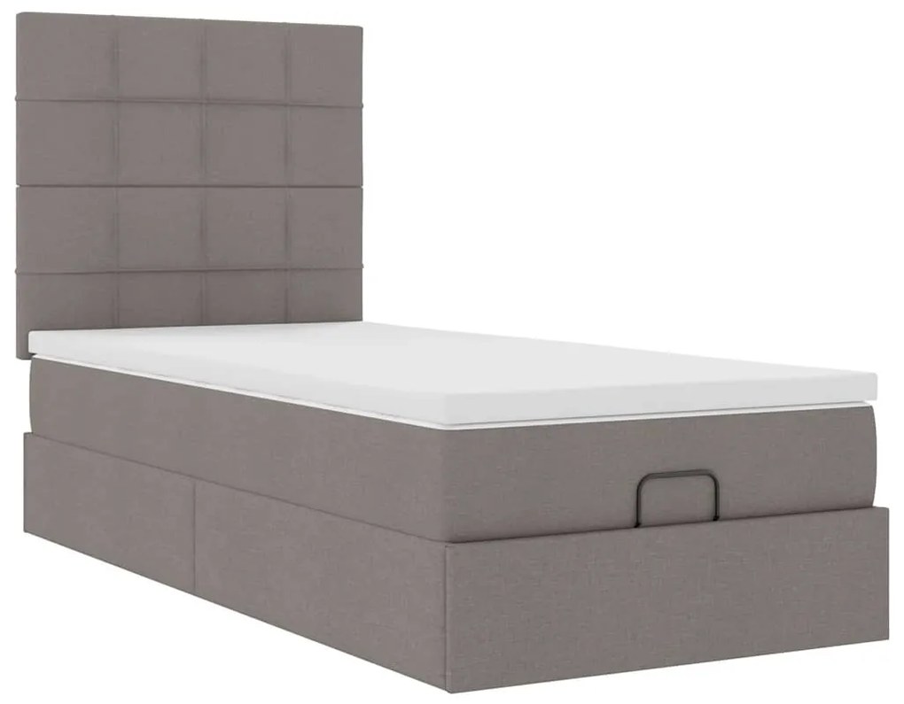 Estrutura de cama otomana com colchão tecido cinzento 100x200cm