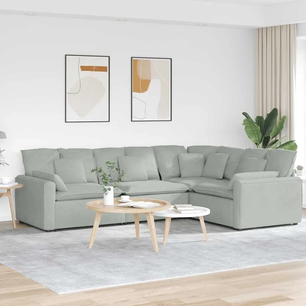 vidaXL Sofá modular com almofadas veludo cinzento-claro