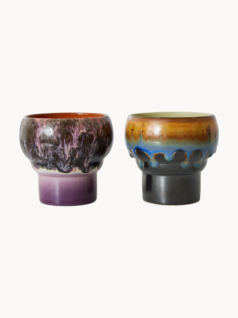 Canecas de cerâmica artesanal 70's, 2 uni.