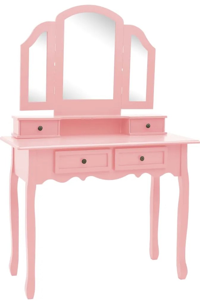 Conjunto toucador c/ banco 100x40x146cm madeira paulownia rosa