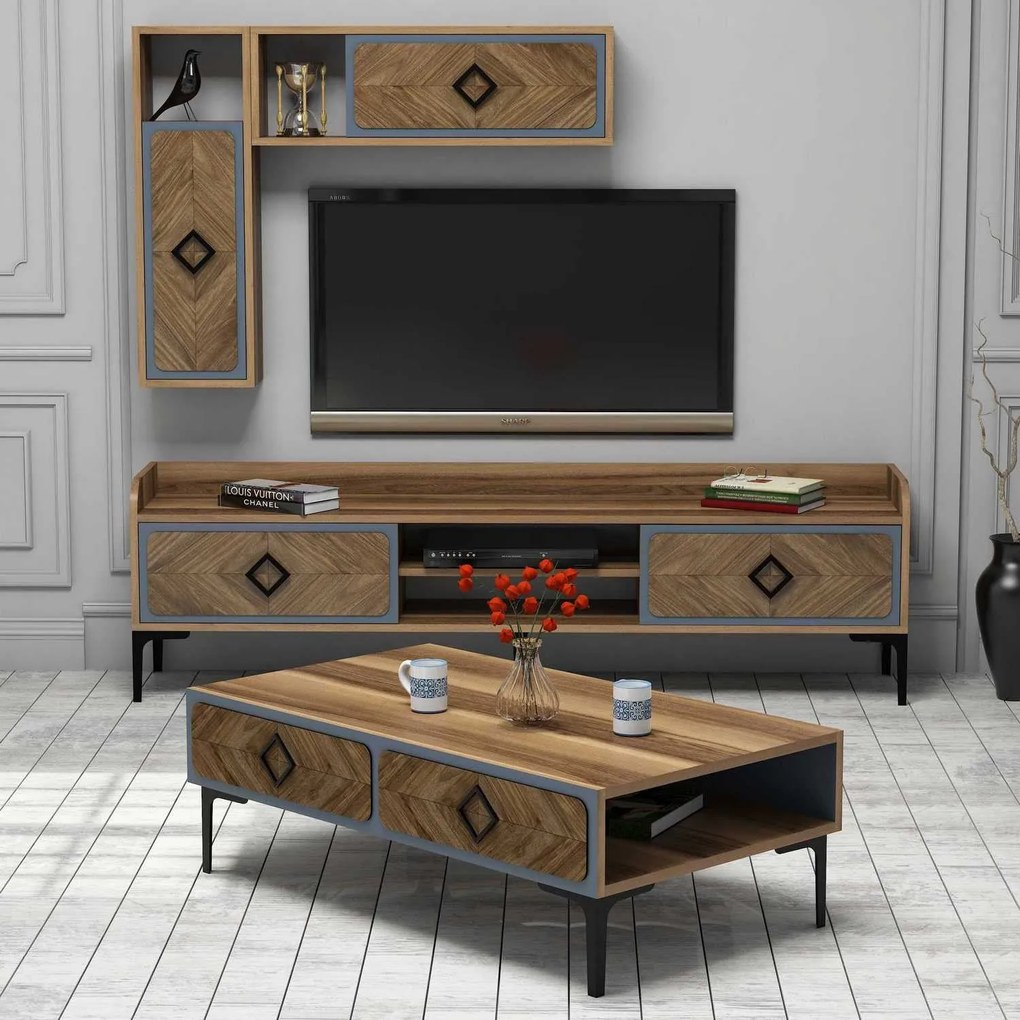 **** Conjunto de Mobiliário de Sala Samba – Nogueira Azul – TV: 180x52