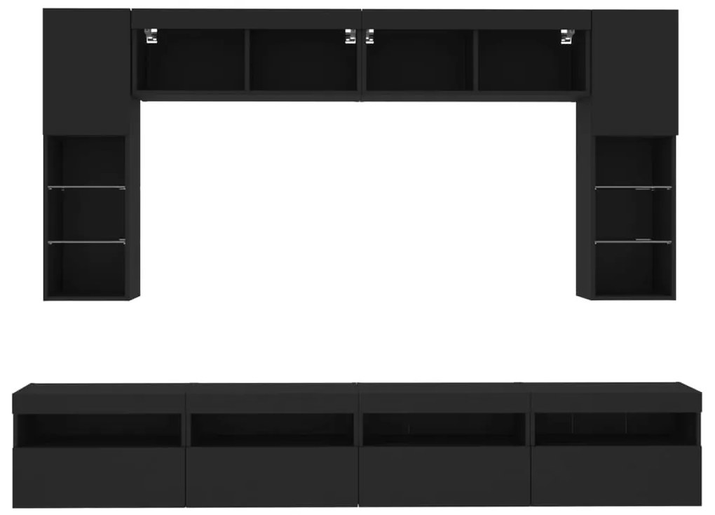 8 pcs conjunto de móveis de parede para TV com luzes LED preto