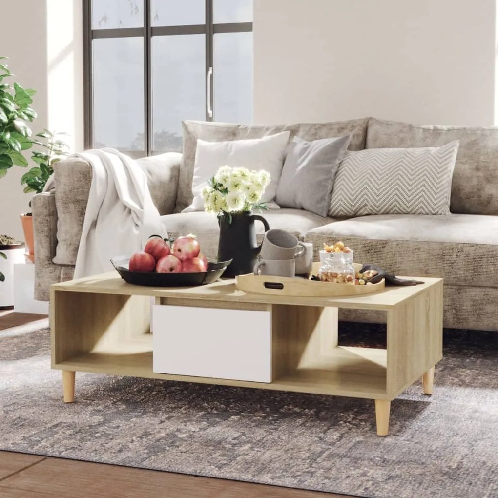 Mesa de centro 103,5x60x35cm contraplac. branco/carvalho sonoma