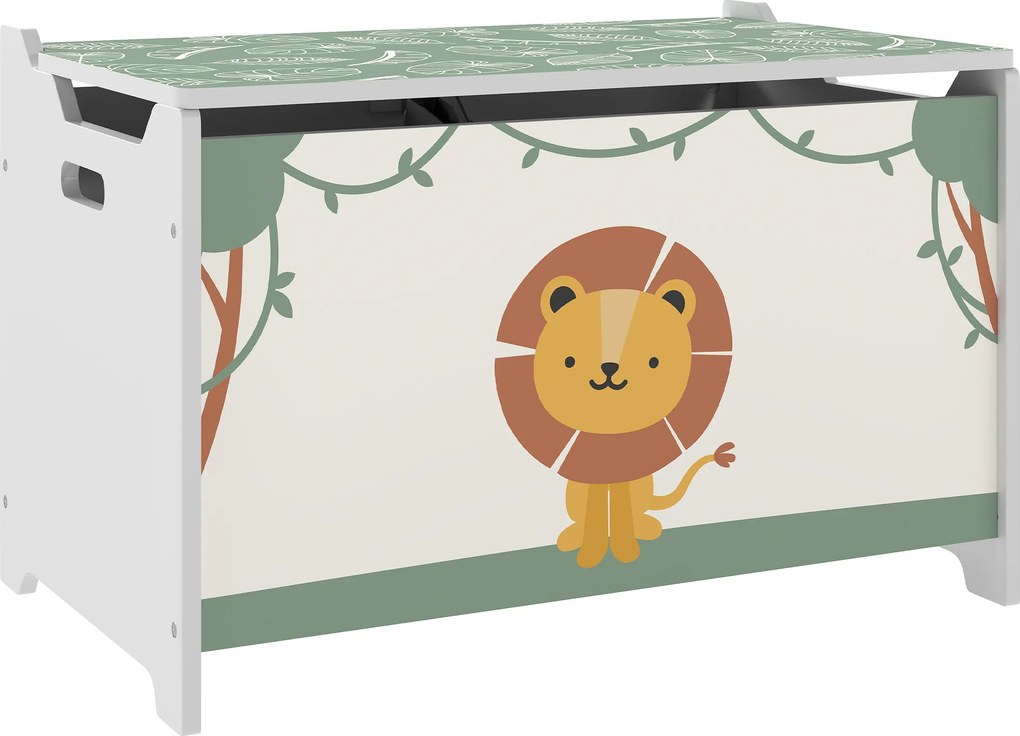 AIYAPLAY Baú Brinquedos Infantil 53 L Caixa de Arrumação Brinquedos com Tampa Rebatível e Pistão a Gás 60x37x39 cm Verde | Aosom Portugal