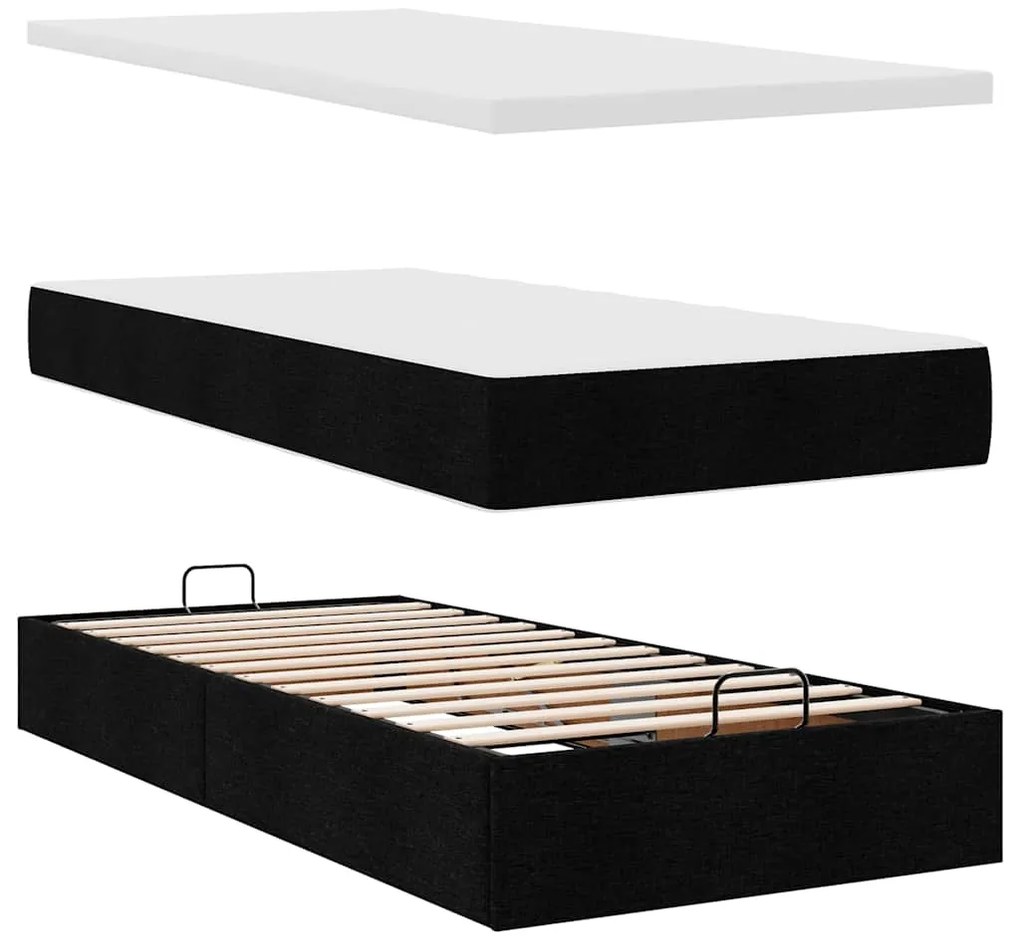 Estrutura de cama otomana com colchão 100x200cm tecido preto