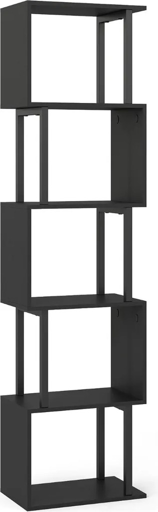 Estante de 5 prateleiras geométrica em forma de S com estrutura metálica e sistema anti-tombamento 38 x 23 x 147 cm Preta