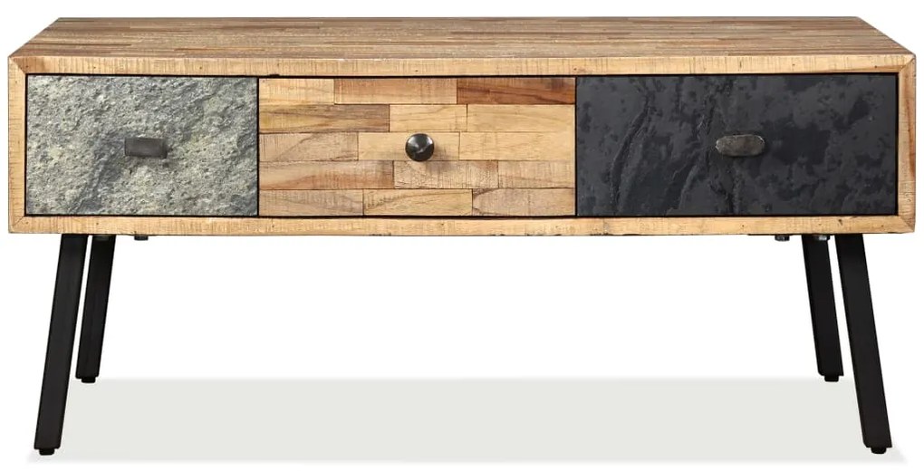 Mesa de centro teca maciça reciclada 90x65x40 cm