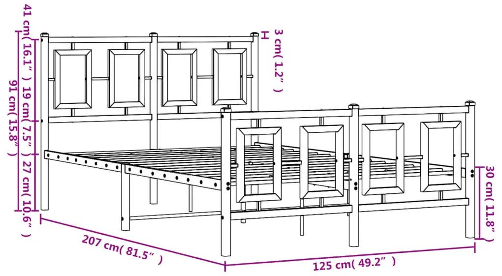 Estrutura de cama com cabeceira e pés 120x200 cm metal branco
