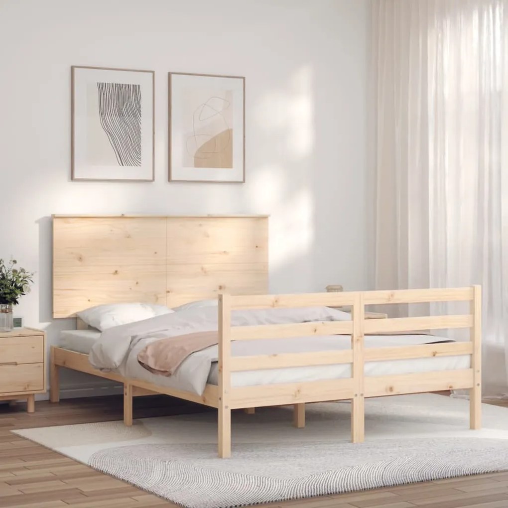 Estrutura de cama com cabeceira 140x200 cm madeira maciça