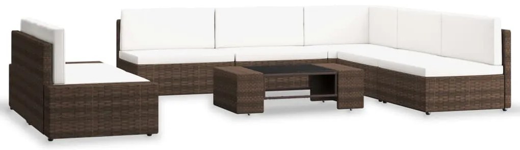 7 pcs conjunto lounge para jardim vime PE castanho