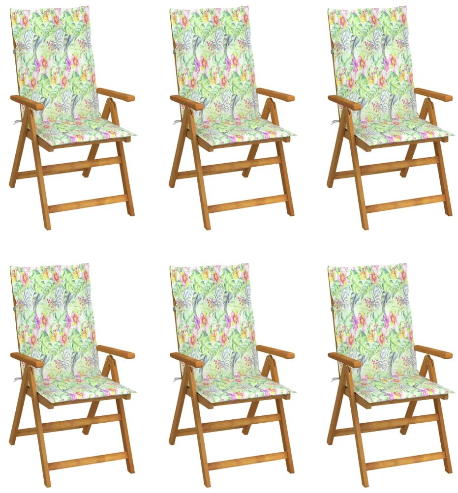 3064131 vidaXL Cadeiras de jardim dobráveis c/ almofadões 6 pcs acácia maciça