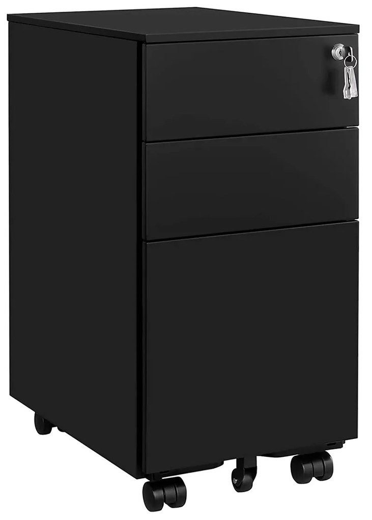 Arquivo de escritório móvel com rodas e fecho para documentos com 3 gavetas. | SONGMICS | 30 x 45 x 60 cm | preto | OFC031B01.