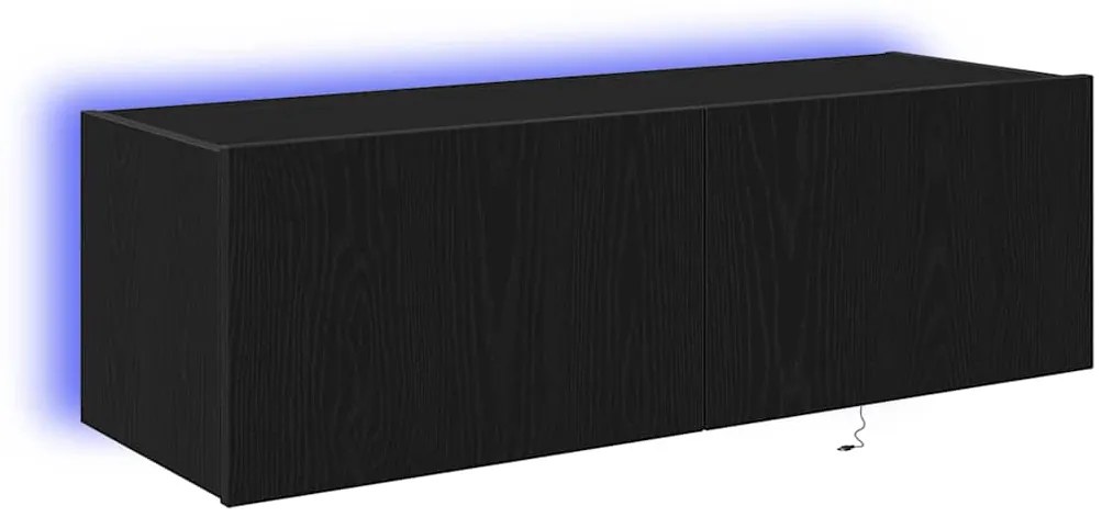 Armário de TV vidaXL com Luzes LED Carvalho Preto 100x35x31 cm
