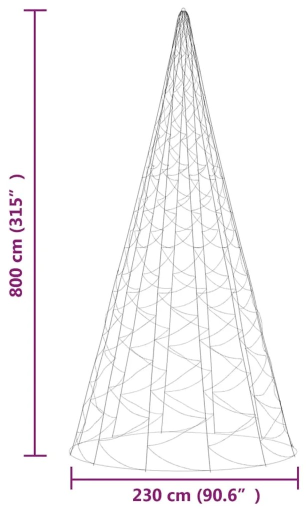 Árvore de Natal mastro de bandeira 3000 LEDs 800 cm branco frio