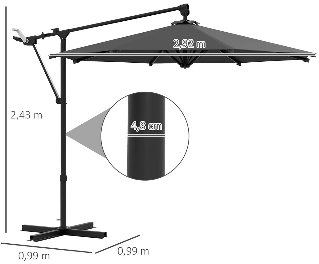 Outsunny Chapéu de Sol Excêntrico para Jardim 3x3 m Chapéu de Sol Gira