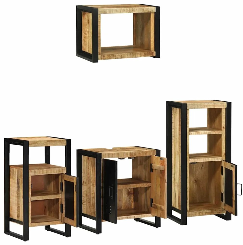 Conjunto de Móveis para Banheiro 4 pcs Madeira de manga maciça