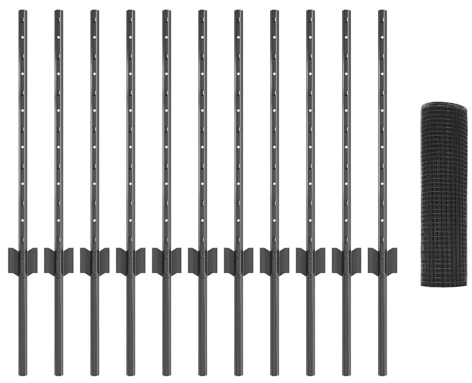 Conjunto de Cerca de Arame de Galinha Conjunto de 2 Cinza Aço, PVC