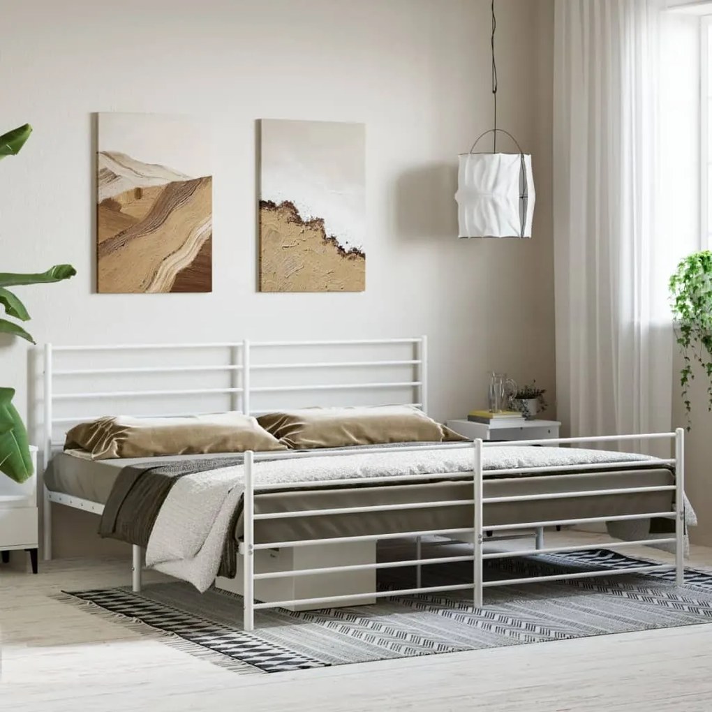 Estrutura de cama com cabeceira e pés 180x200 cm metal branco