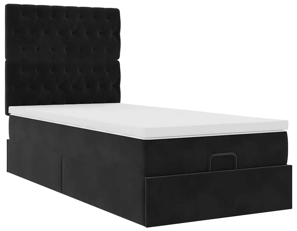 Estrutura de cama otomana com colchões preto veludo