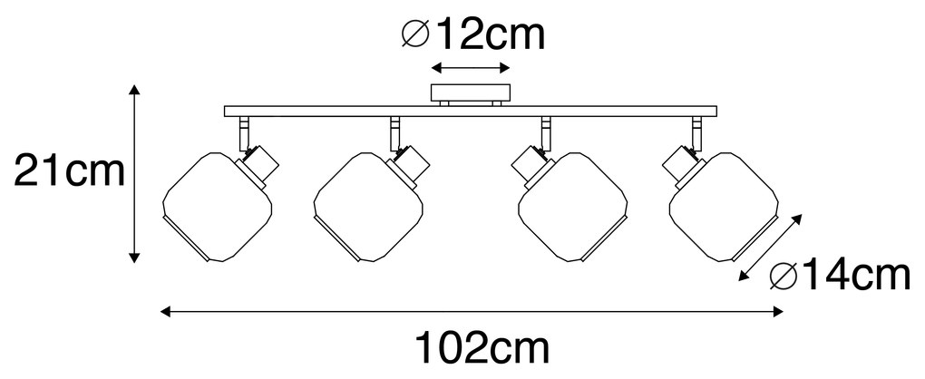 Candeeiro de teto com focos preto com dourado e vidro fumê 4 luzes - Zuzanna