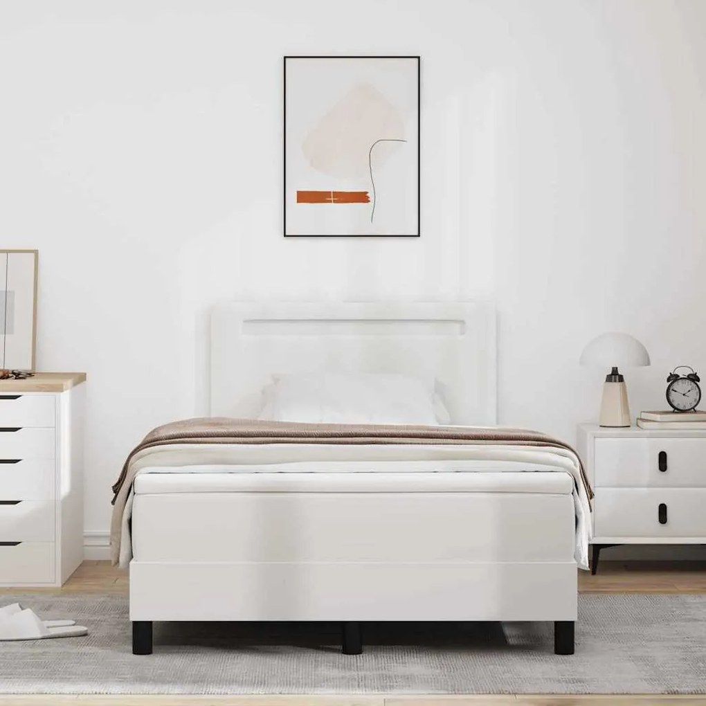 Cama Box com Colchão Branca, 120 x 200 cm, em Couro Sintético
